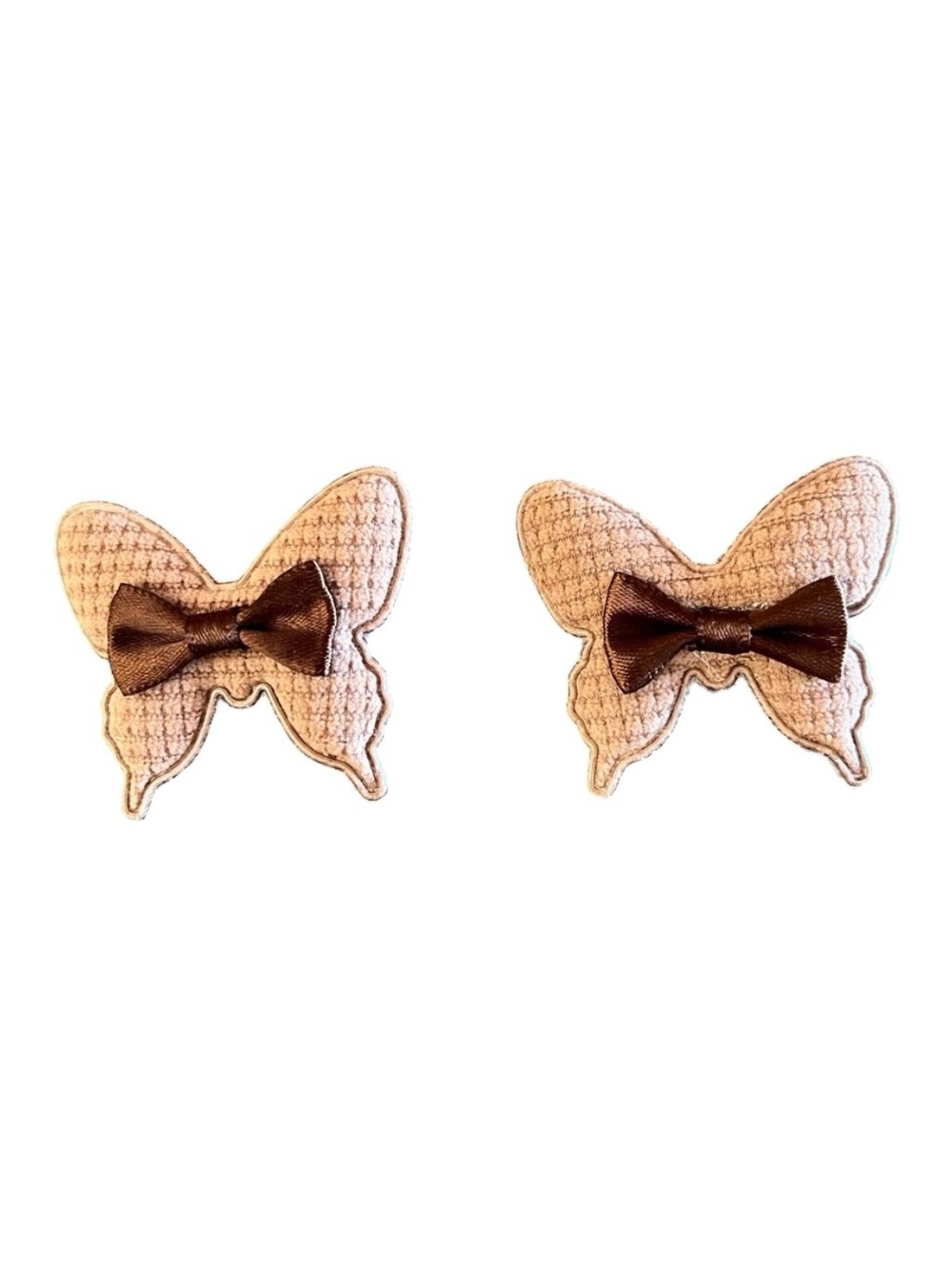 Brown Carmel Butterfly Waffle Bow 2 Two Piece 2" Alligator Clip Barrette Set